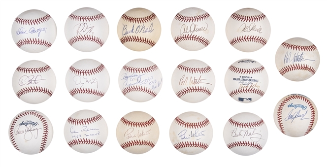 Lot of (17) Single and Dual Signed Baseballs Including Tom Seaver, Buck ONeil, Bud Selig, and Howard "Hopalong" Cassidy (JSA Auction Letter)